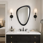 Organic Pebble Solid Wood Wall Mirror 30" x 20" Matte Black Asymmetric Accent Mirror