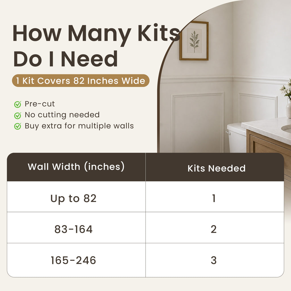 Pre-Cut Peel and Stick Wainscoting Kit, 4 Sets 16x24 Wall Molding Frames, 2 Chair Rail Trims
