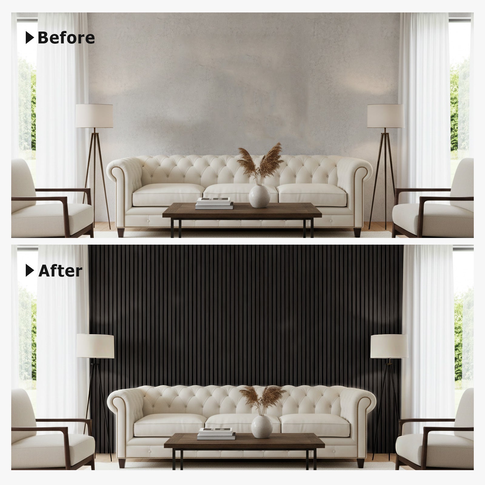Matte Black Acoustic Wall Panels 47.2" x 23.6" Noise Reduction (4-Pack) | Easy Installation, Sound-Absorbing for Home & Office