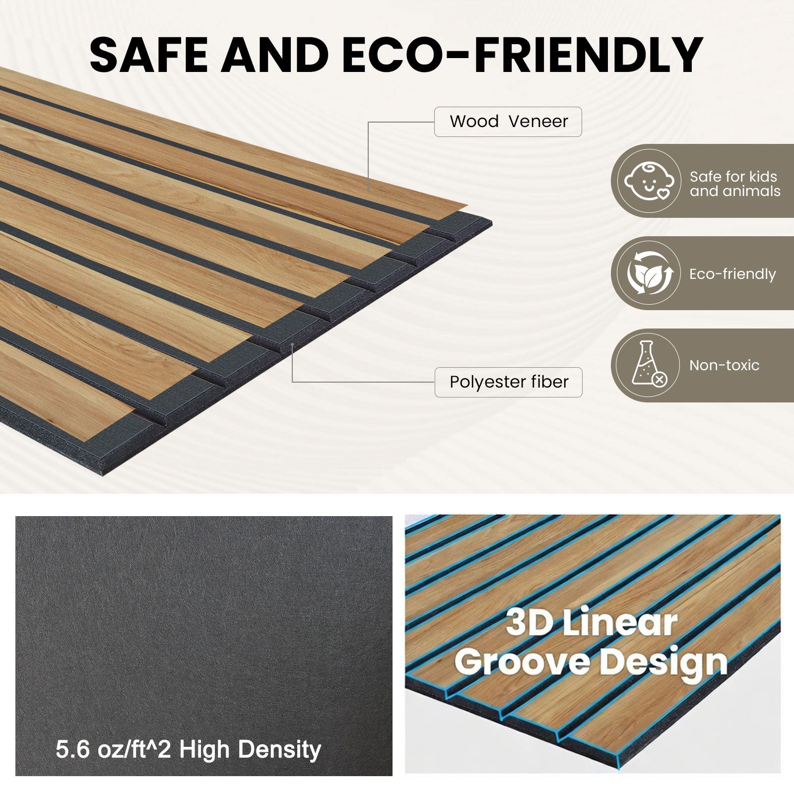 Linear Wood Slat Acoustic Panels, 47.2"×23.6" 3D Fluted Noise Reduction Wall & Ceiling Decor