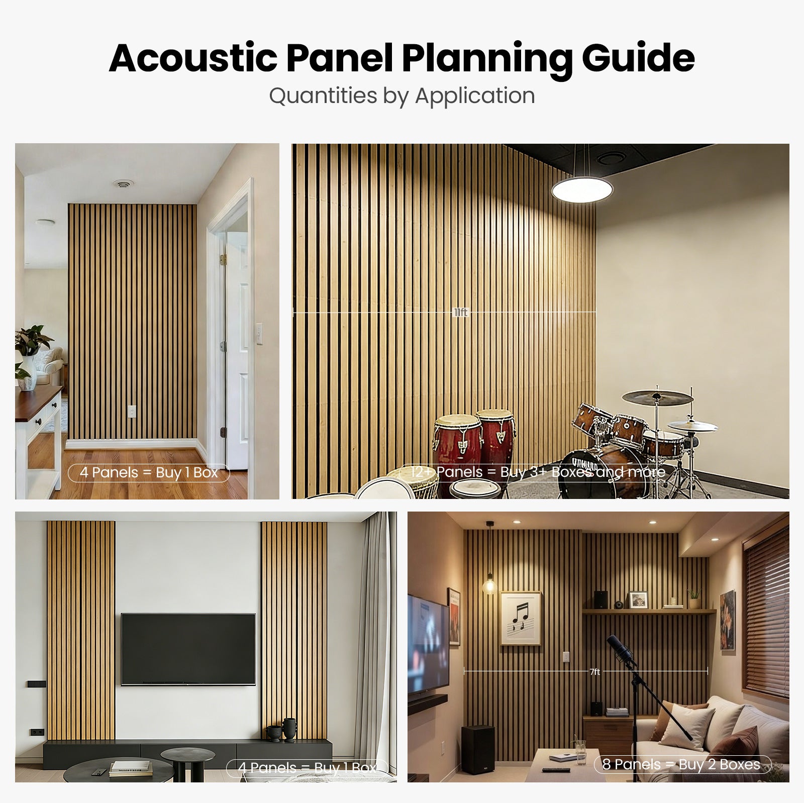 Oak Acoustic Slat Wall Panels – Soundproof & Noise Reducing for Modern Walls, 4-Pack