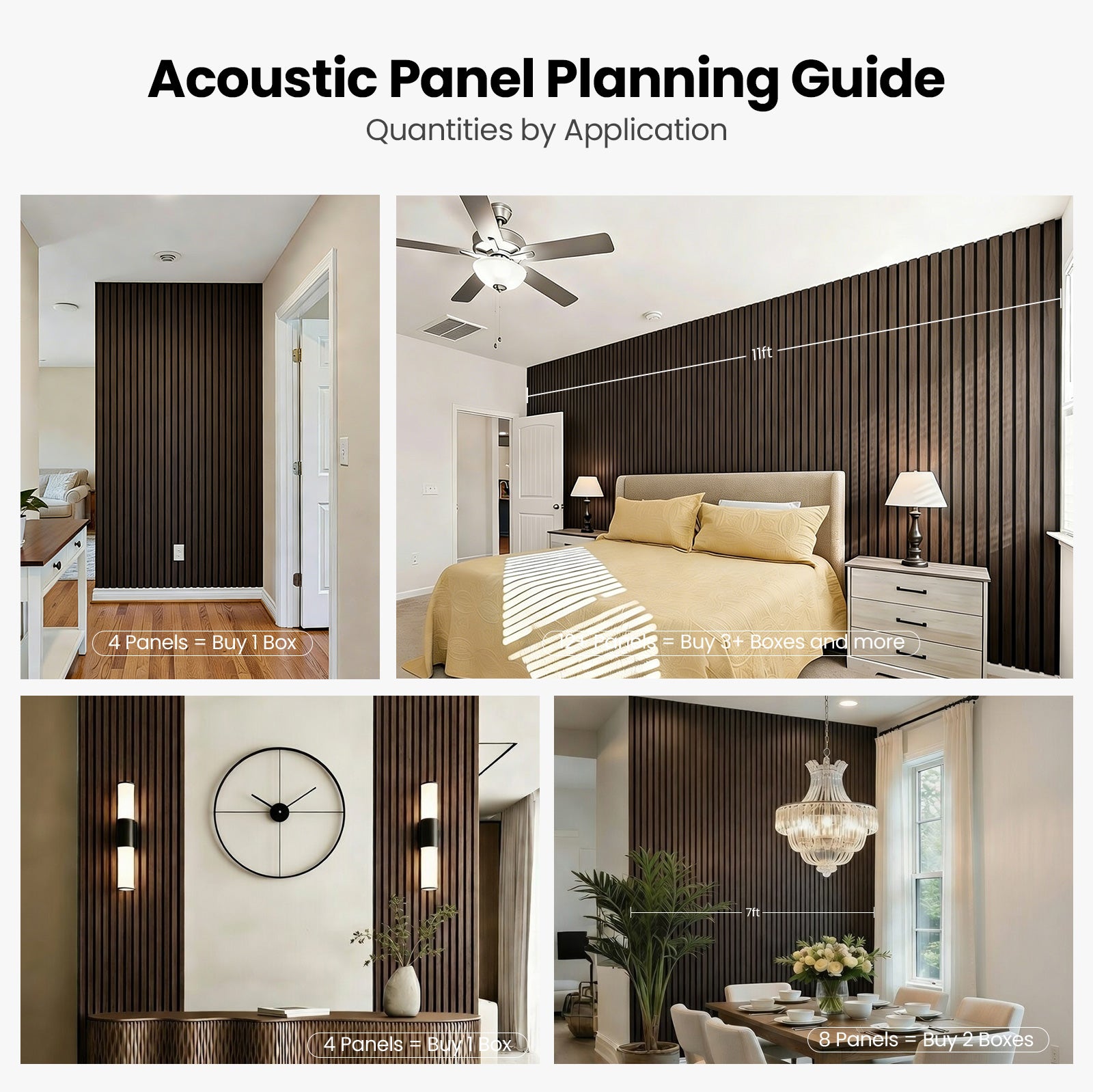 Dark Walnut Acoustic Wood Slat Wall Panels, 3D Fluted Sound Absorbing Panels for Home Theater Office