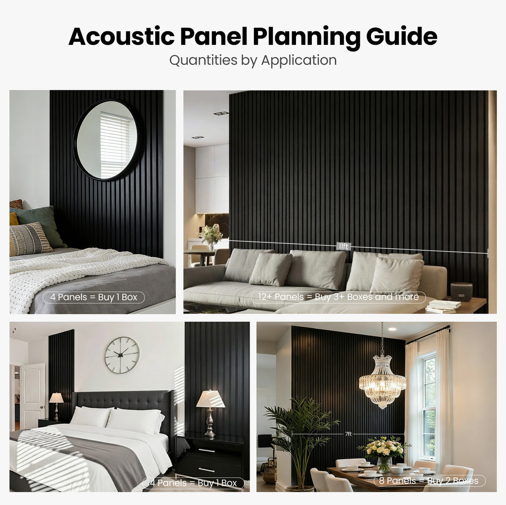 3D Fluted Wood Slat Acoustic Panels, 4-Pack Wall Ceiling Sound Absorbing Panels