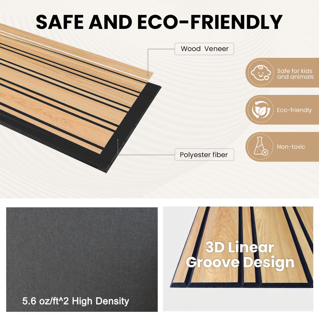 4 Pack 3D Fluted Acoustic Wall Panels, Natural Wood Grain Soundproof Wall Decor, 47.2" x 23.6"