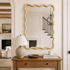 24"x36" Wavy Rectangle Solid Wood Frame Decorative Mirror - Natural Oak