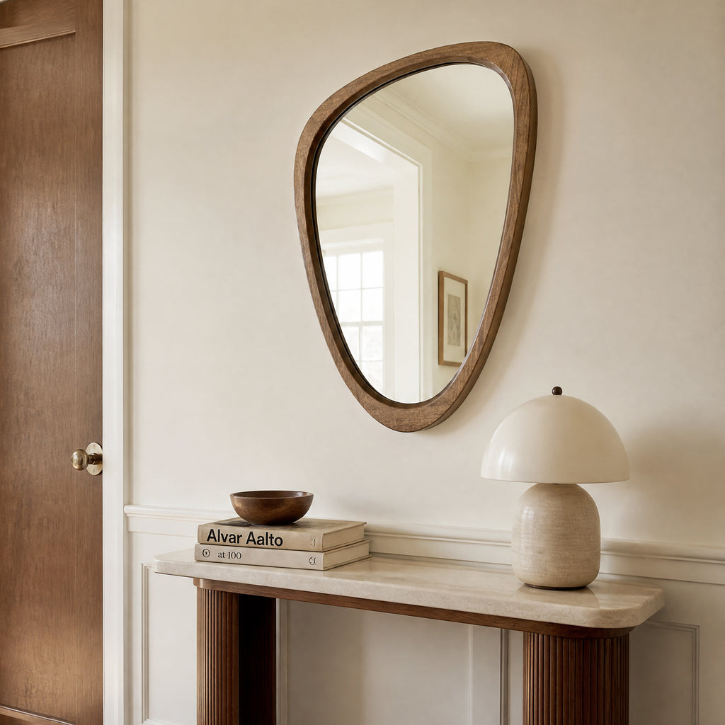 Organic Asymmetrical Solid Wood Wall Mirror in Warm Walnut Finish (30" x 20")