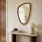 Organic Asymmetrical Solid Wood Wall Mirror in Warm Walnut Finish (30" x 20")