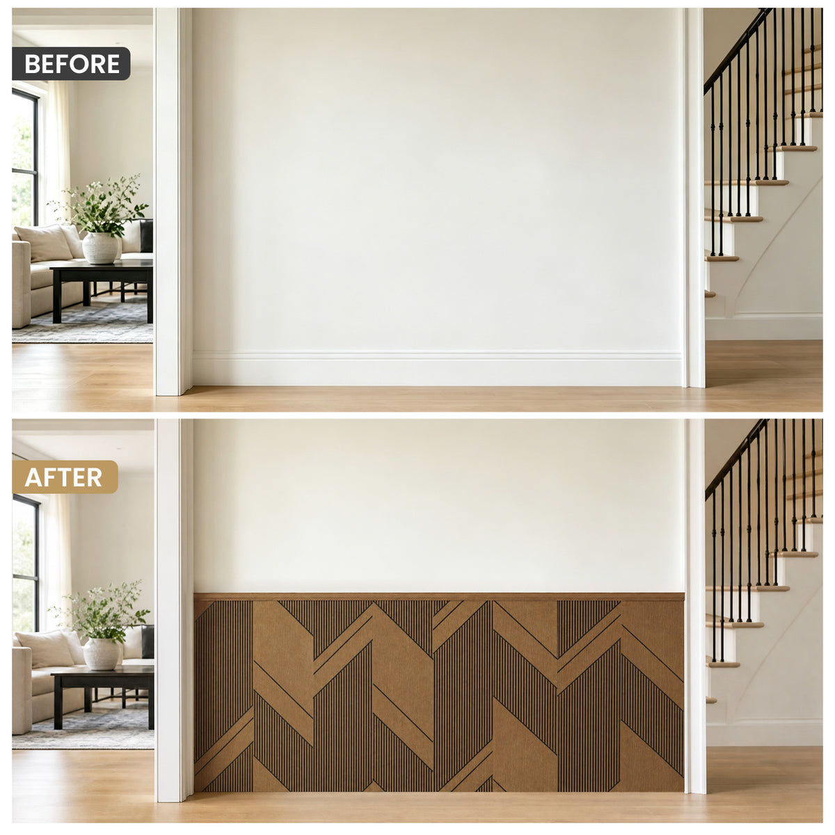 3D Geometric Wainscoting Kit (8-Pack) - DIY Wall Panels with Edge Trim