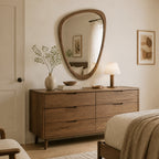 Irregular Solid Wood Wall Mirror, Asymmetrical Mid Century Modern Decorative Mirror for Entryway, Bedroom, Bathroom Vanity