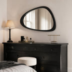 Organic Pebble Solid Wood Wall Mirror 30" x 20" Matte Black Asymmetric Accent Mirror