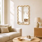 24"x36" Wavy Rectangle Solid Wood Frame Decorative Mirror - Natural Oak
