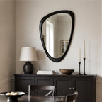 Mid-Century Modern Irregular Wall Mirror, Organic Asymmetrical Pebble Mirror with Black Solid Wood Frame (24" x 36")