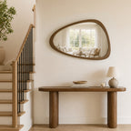 Irregular Solid Wood Wall Mirror, Asymmetrical Mid Century Modern Decorative Mirror for Entryway, Bedroom, Bathroom Vanity