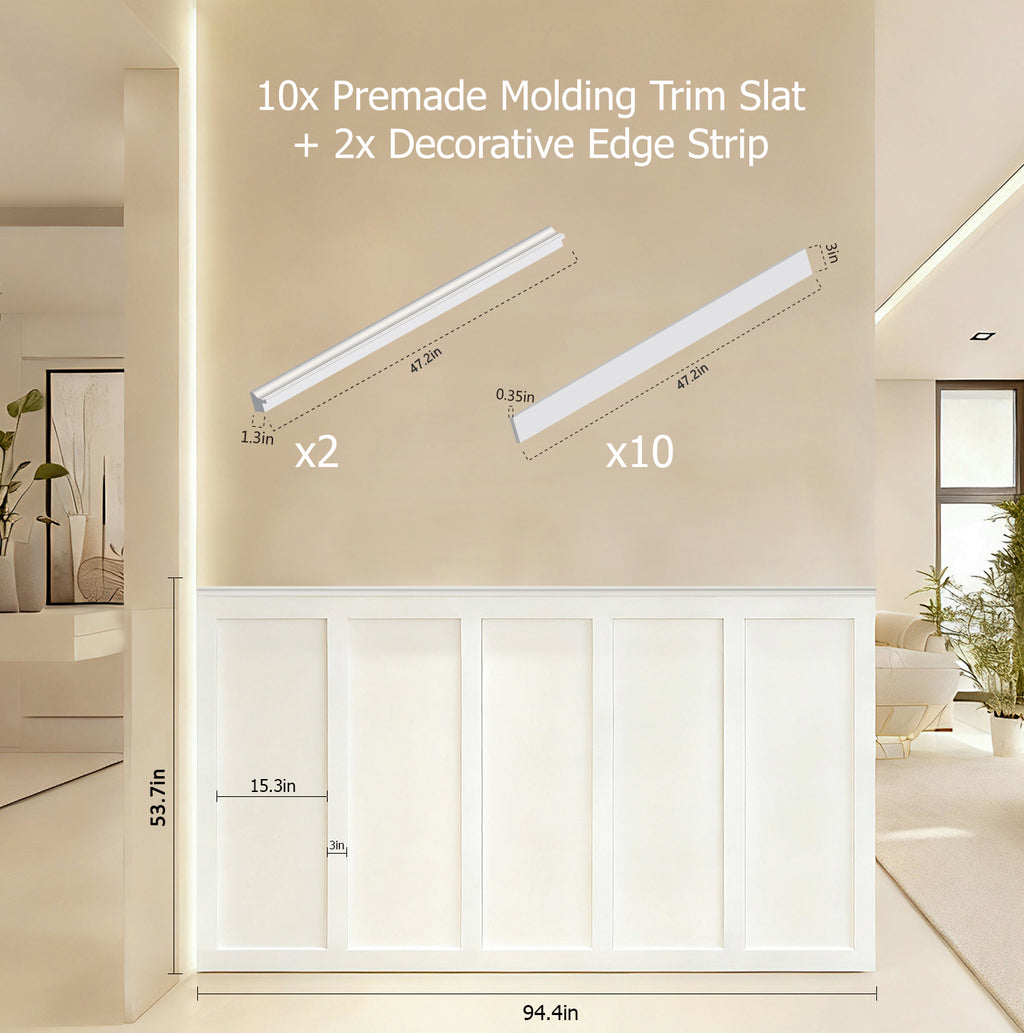 Board and Batten Wall Molding Kit, Paintable Wainscoting Panels
