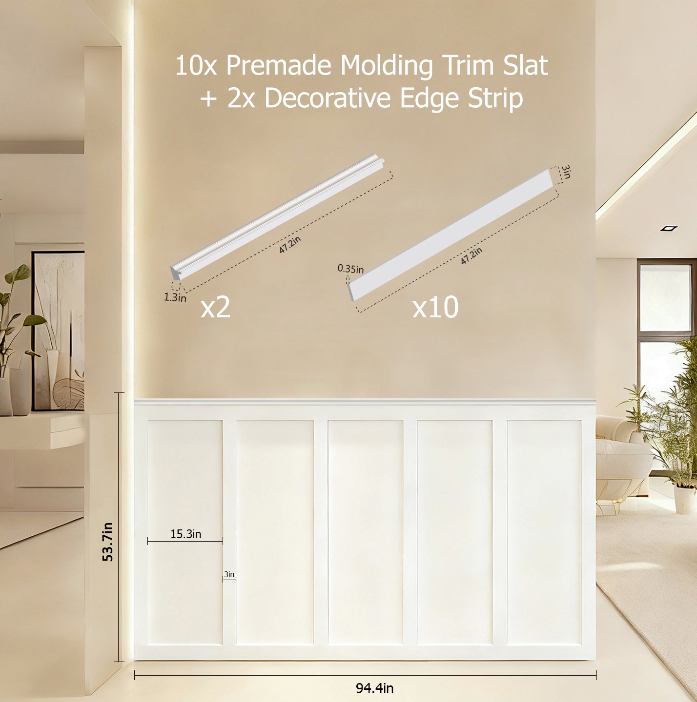 Board and Batten Wall Molding Kit, Paintable Wainscoting Panels