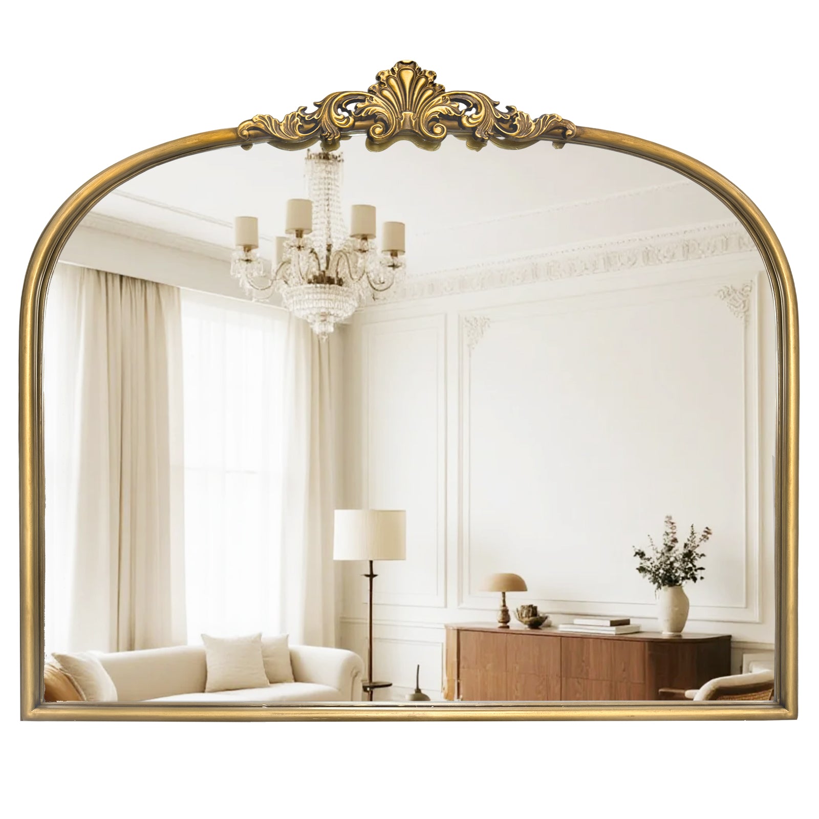 Vintage Gold Wall Mirror 36" x 30" Antique Ornate Crest