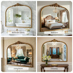 Vintage Gold Wall Mirror 36" x 30" Antique Ornate Crest