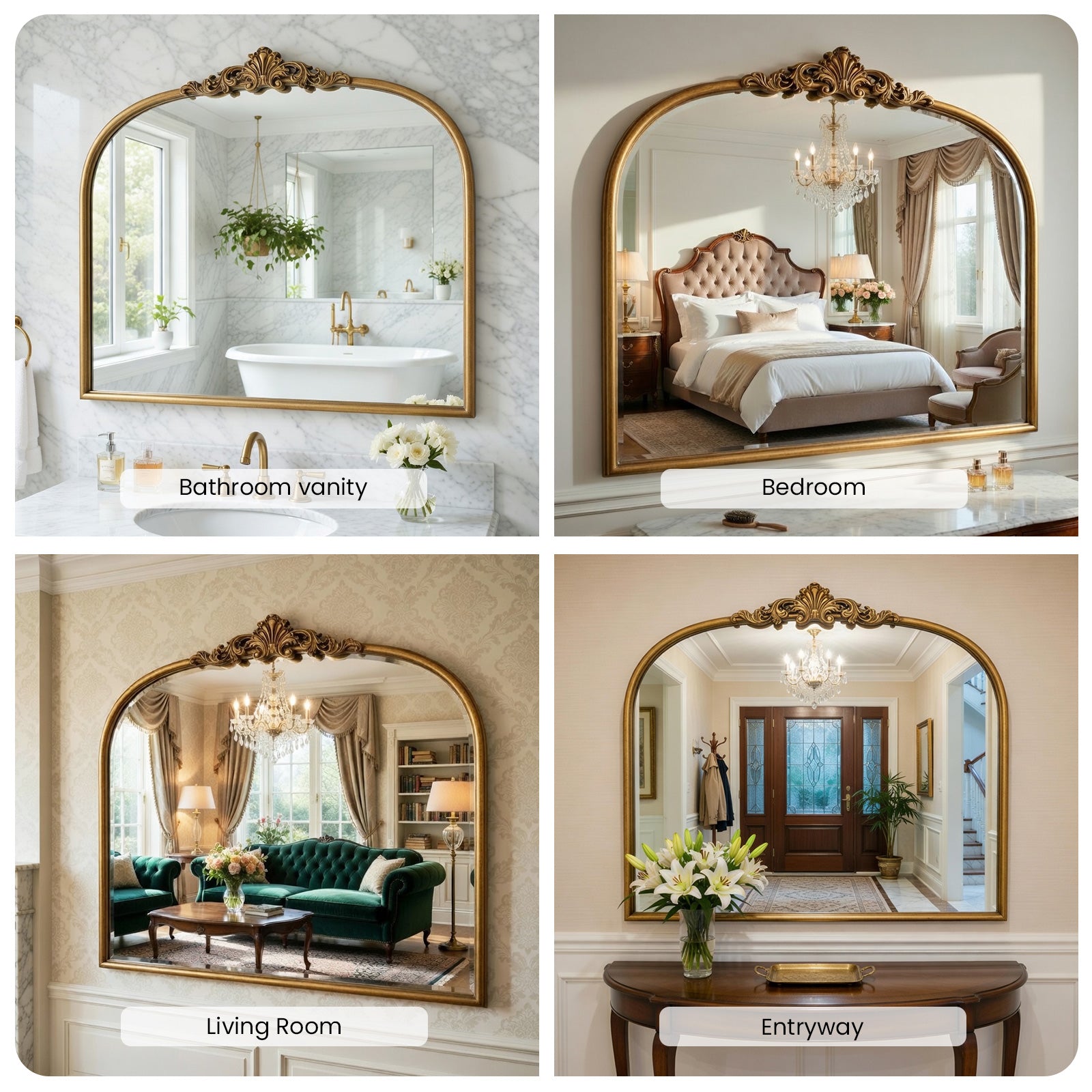 Vintage Gold Wall Mirror 36" x 30" Antique Ornate Crest
