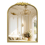 24"x32" Antique Gold Ornate Baroque Arched Mirror, Beaded Frame for Bathroom, Entryway, Mantel
