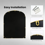 24"x32" Antique Gold Ornate Baroque Arched Mirror, Beaded Frame for Bathroom, Entryway, Mantel