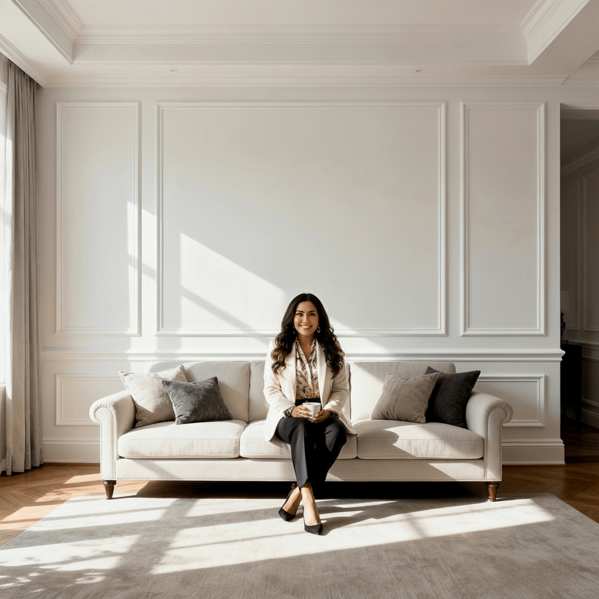 wall molding kit featured in a bright living room with soft neutral decor